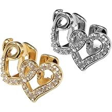2 PCS Heart Grillz Set Gold & Silver Tooth Caps for Women Men, Open Face Heart Teeth Jewelry, Removable Hip Hop Dental Grill Accessories for Party Halloween Cosplay