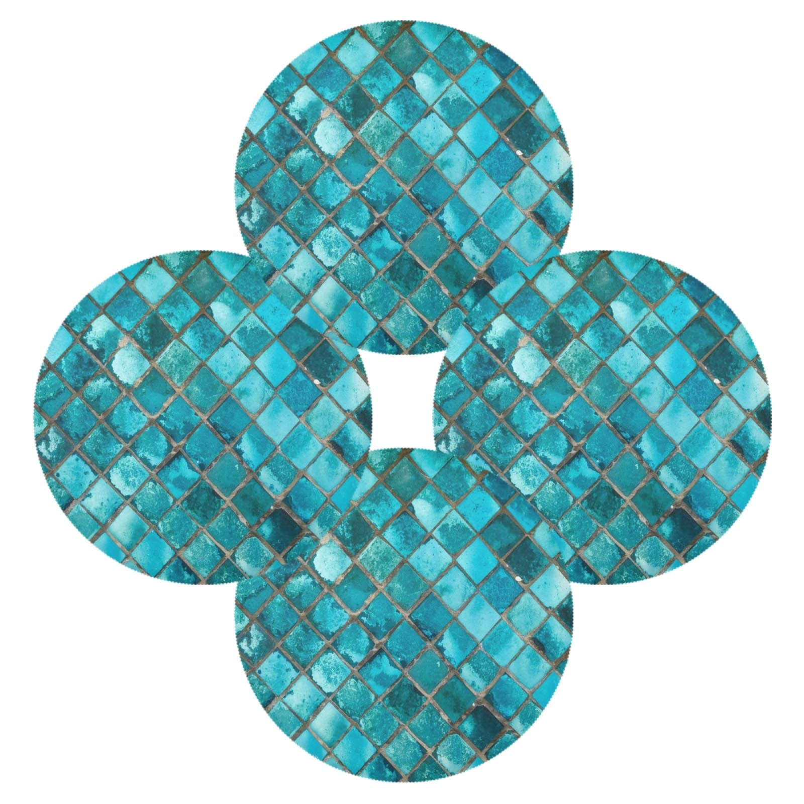 ALAZA Turquoise Blue Round Placemats for Dining Table Placemat Set of 6 Table Settings Table Mats for Home Kitchen Holiday Decoration