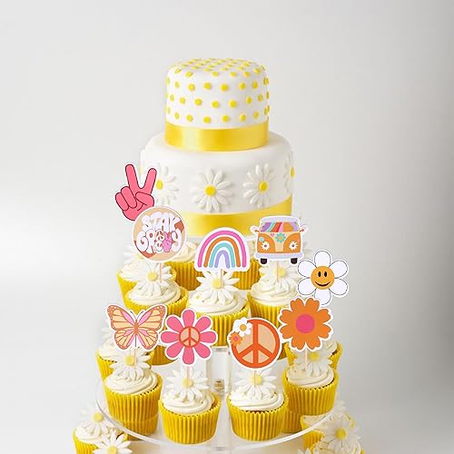 Miniatura 3 de 36 piezas de decoración hippie para cupcakes para fiesta, letrero de paz, mariposa, dos geniales selecciones de cupcakes, flores dasiy, 60, retro,