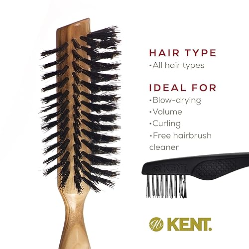 Vista 3 de Kent LC8 Cepillos de pelo medio radiales para mujer, cepillo de pelo rizado y peinado hecho de madera de cerezo, cepillo de cerdas de jabalí natural