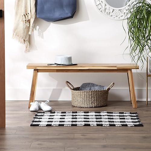 Miniatura 2 de DII Buffalo Check Rug Collection, alfombra Chindi reversible teñida a mano, 26 x 40 pulgadas, color negro