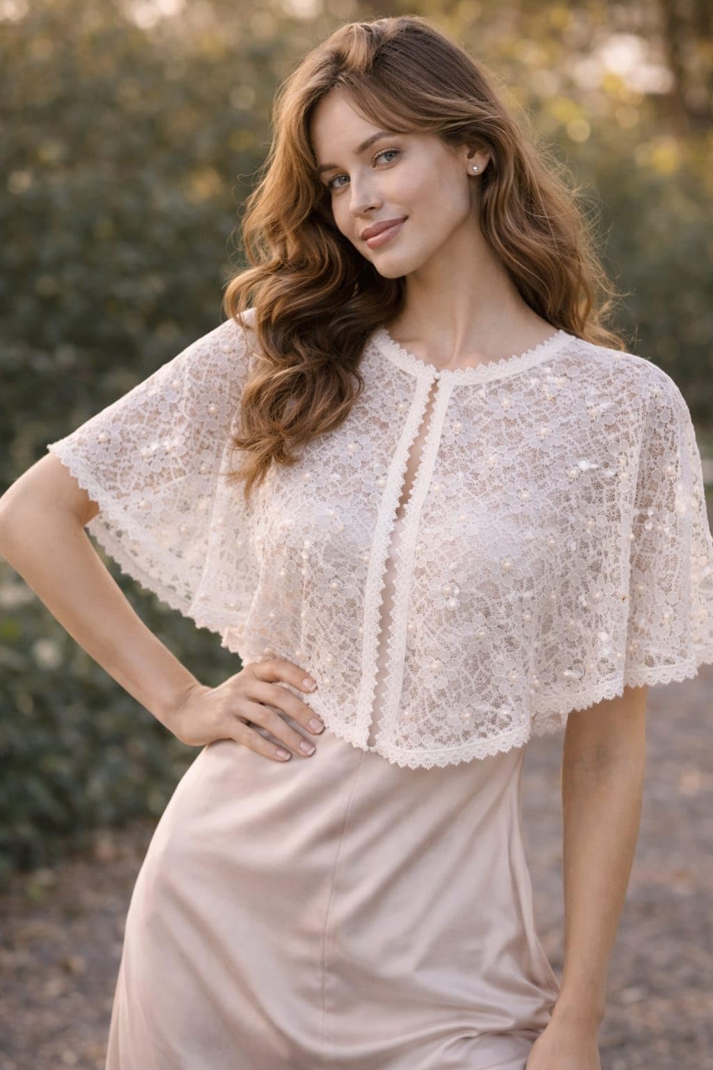 Women White Lace Poncho with Pearl Work | Front Open Net Cape | Party & Shrug 1