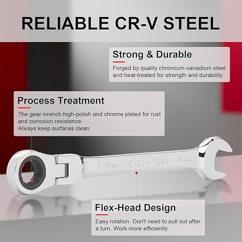 Miniatura 9 de Jetech Llave de trinquete de cabeza flexible de 0.315 in, acero Cr-V de grado industrial, 12 puntos, diseño de esquina, trinquete de 72 dientes,