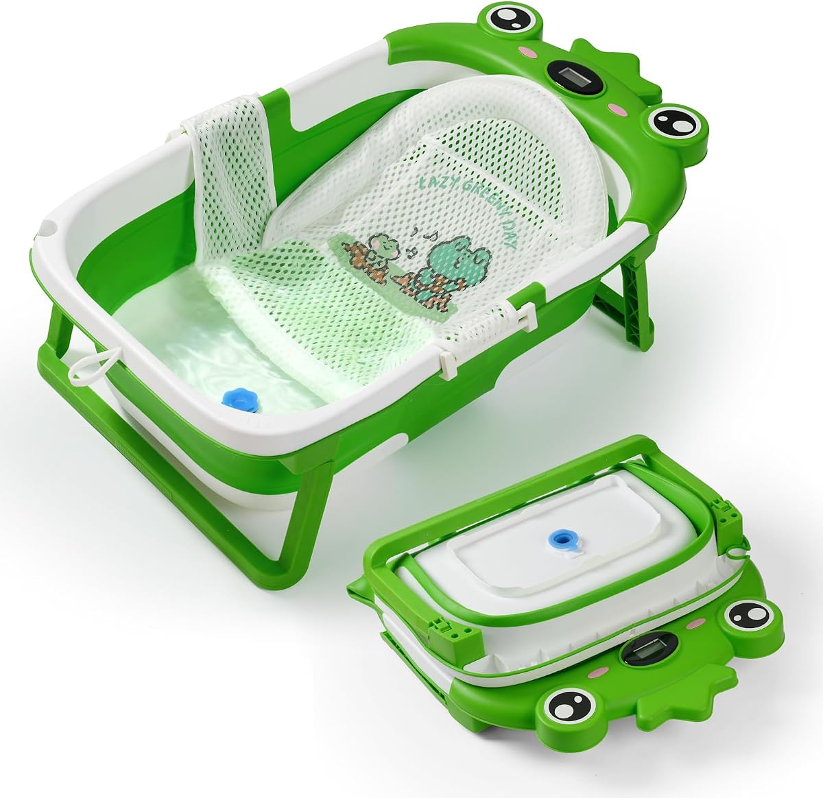 Bañera plegable para bebés con cojín y termómetro, bañera de viaje plegable