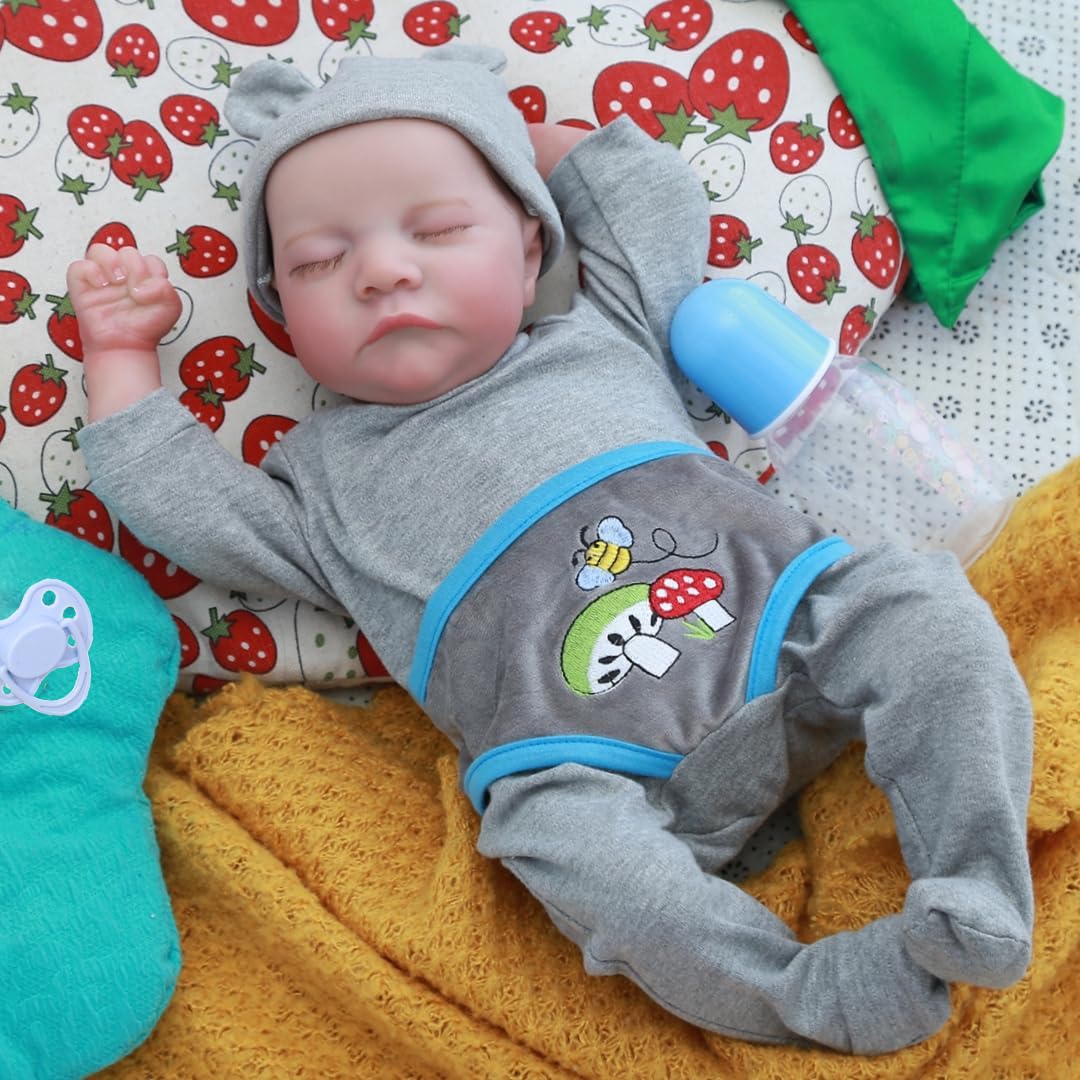 Bambole Reborn in Silicone Morbido 17 Pollici 48cm Realistica Bambole Che Sembra Vera Maschio Neonato con Gli Occhi Chiusi Bambino Ragazzo