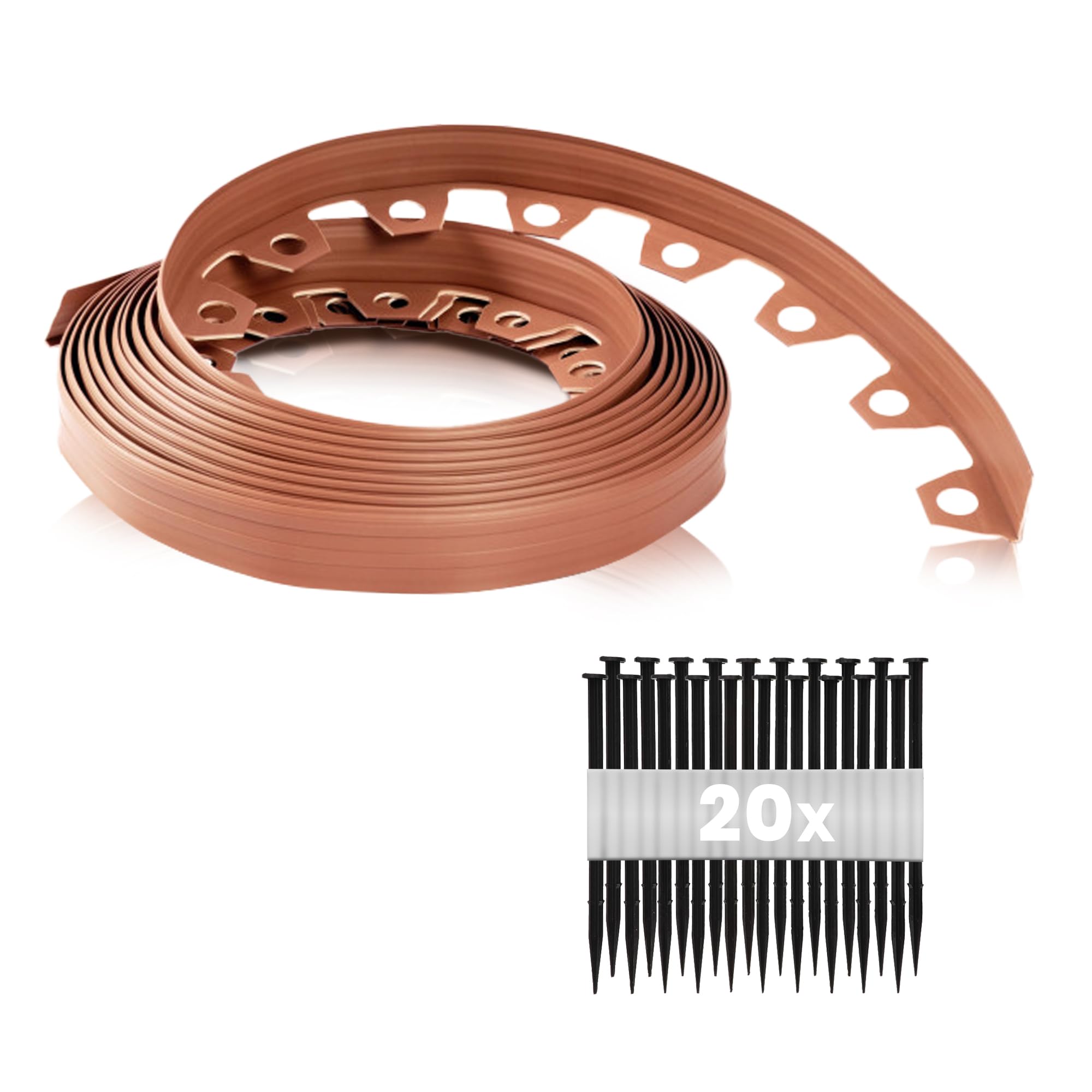 GARDENIX Flexible Plastic Lawn Edging, Weather-Resistant Lawn Edging, Flower Bed Edging, Round, Flower Bed Border, Light Brown, 10 m, 20 Ground Anchors, 10 cm Height