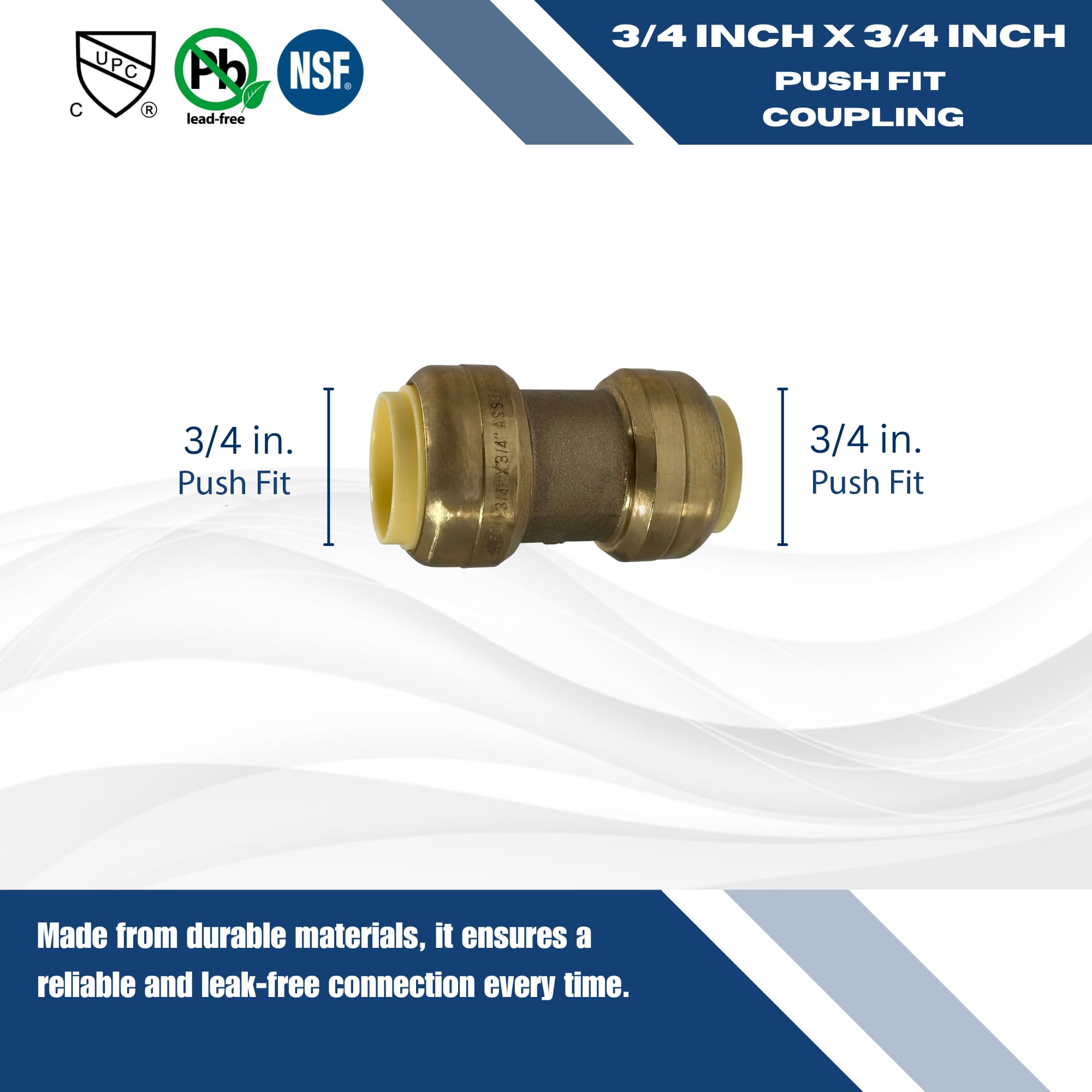 10 piezas 3/4 "push Fit Certificado de acoplamiento a ansi61 NSF plomo latón