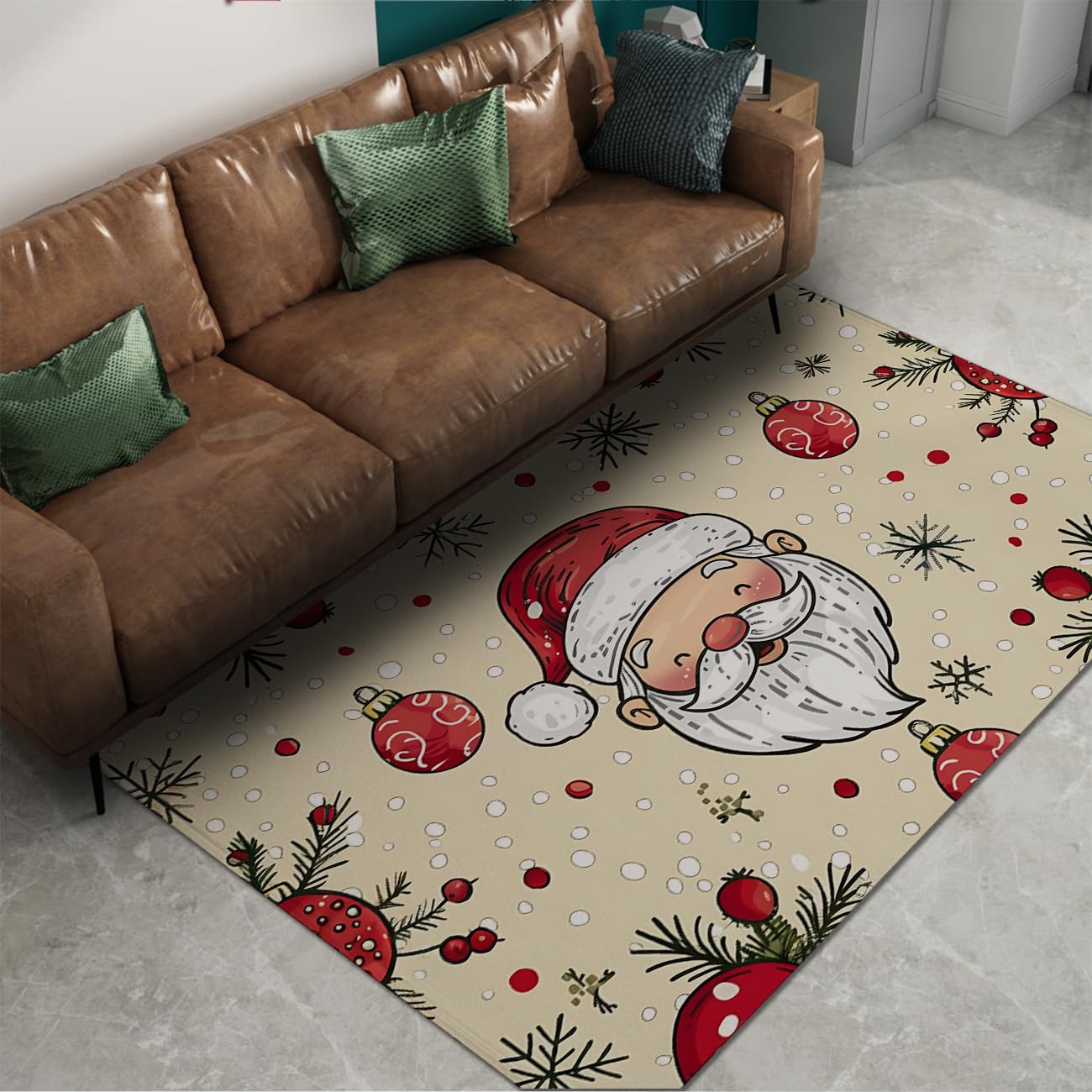Kreskówka świąteczna dekoracja 150 x 200 cm dywaniki bombka świąteczna i wzór Świętego Mikołaja niskie runo mata podłogowa nadająca się do prania do salonu sypialni
