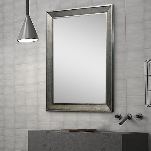Miniatura 2 de WIOWUR Espejo rectangular para pared, espejo rústico de 20 x 30 pulgadas con marco de madera para sala de estar, entrada, dormitorio (gris plateado)