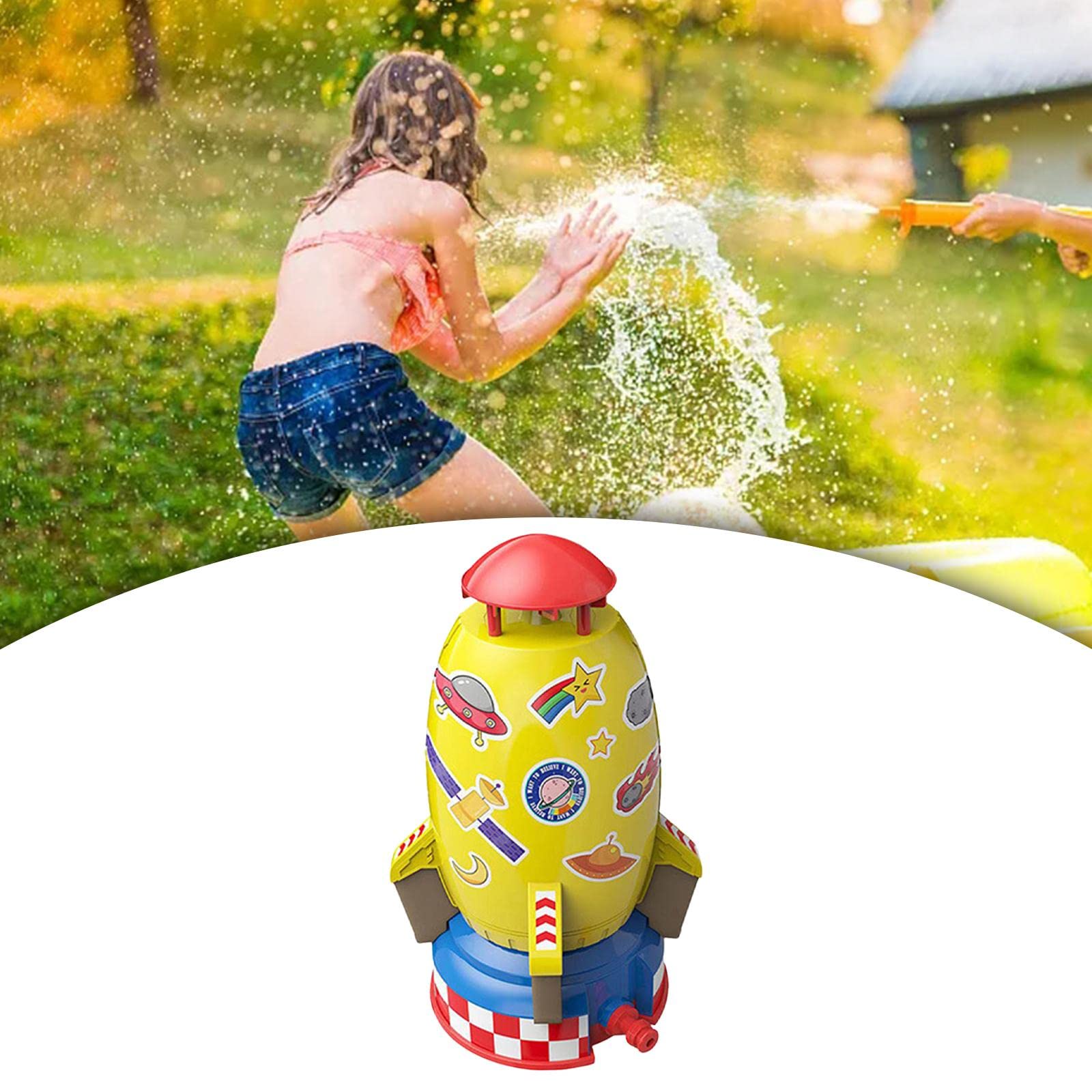 F Fityle Aspersor de Juguete Tipo Cohete, Juguetes Y Juegos con Agua Giratoria de 360°, Juguete de Elevación a Presión de Agua para Fiestas, Cumpleaños, Regalo, Amarillo, Individual