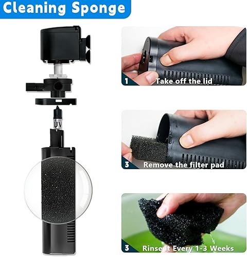 Miniatura 8 de Filtro de acuario pequeño de 158 GPH, esterilizador UV para acuario para tanque de 10 a 45 galones, bomba interna para filtro de tanque de peces