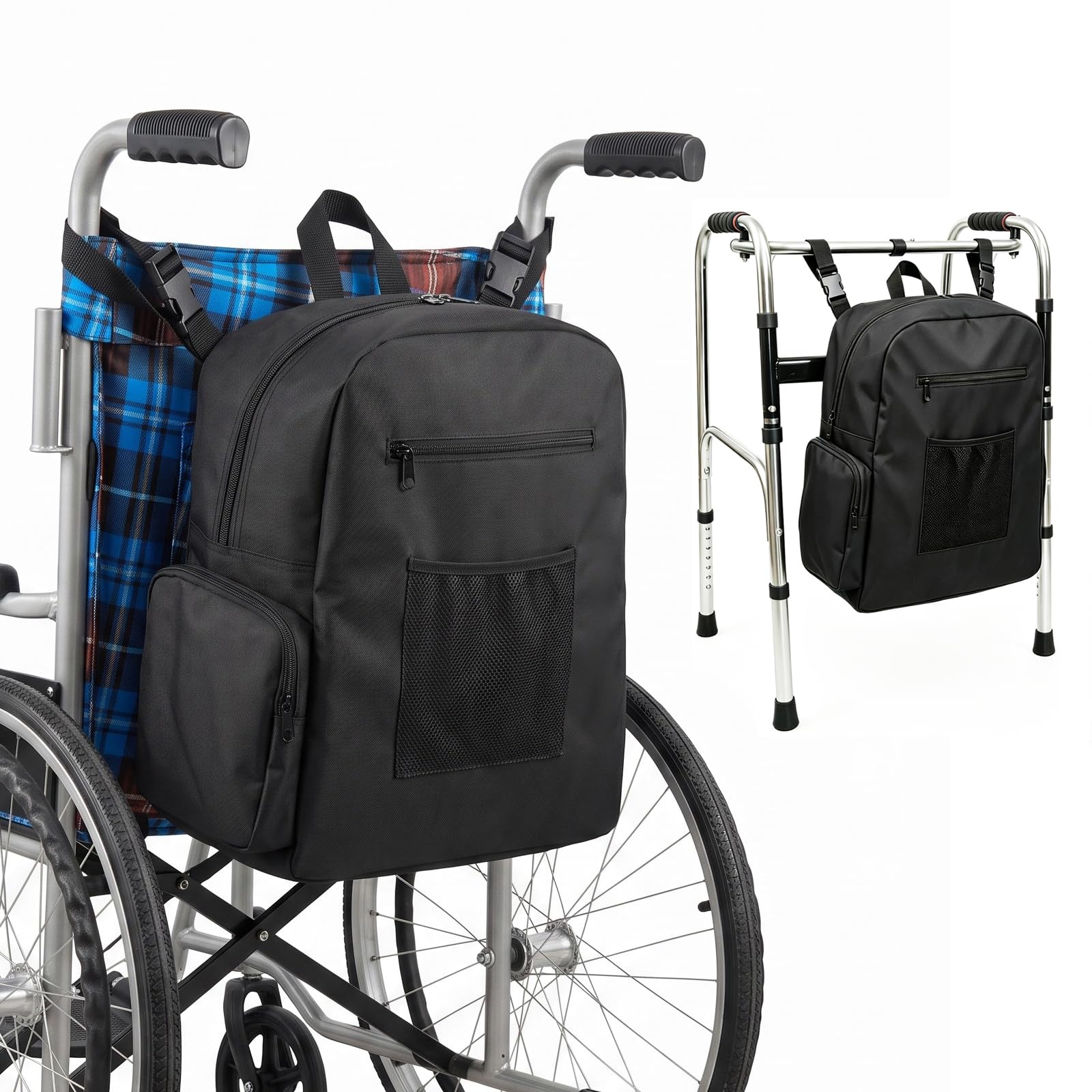 Bolsas de tela Oxford duraderas para silla de ruedas para respaldo de silla con bolsillos, dispositivos de movilidad, accesorio grande para silla de ruedas, bolsa de almacenamiento