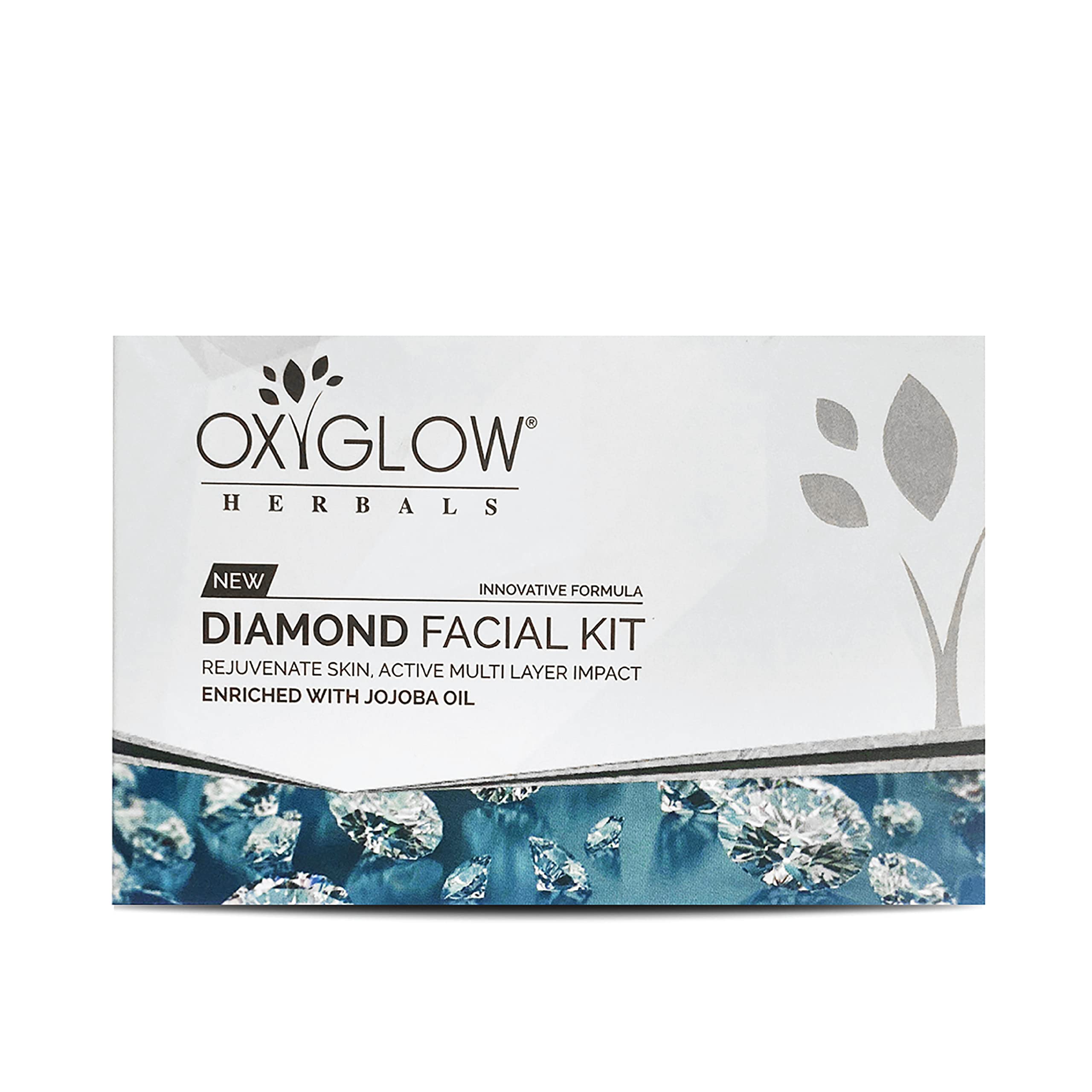 OXYGLOW HERBALSFacial Kit Diamond Enrich with Jojoba OilBoost Cell Production|Prevent Wrinkles|Maintain Elasticity|Soft Skin|63Gram