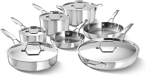 Calphalon Premier Polished 5-Ply Stainless Steel Cookware Set wTurbo Heat Tech 12 Piece Includes Frying Pans, Pots and Pans Set, Induction, Oven