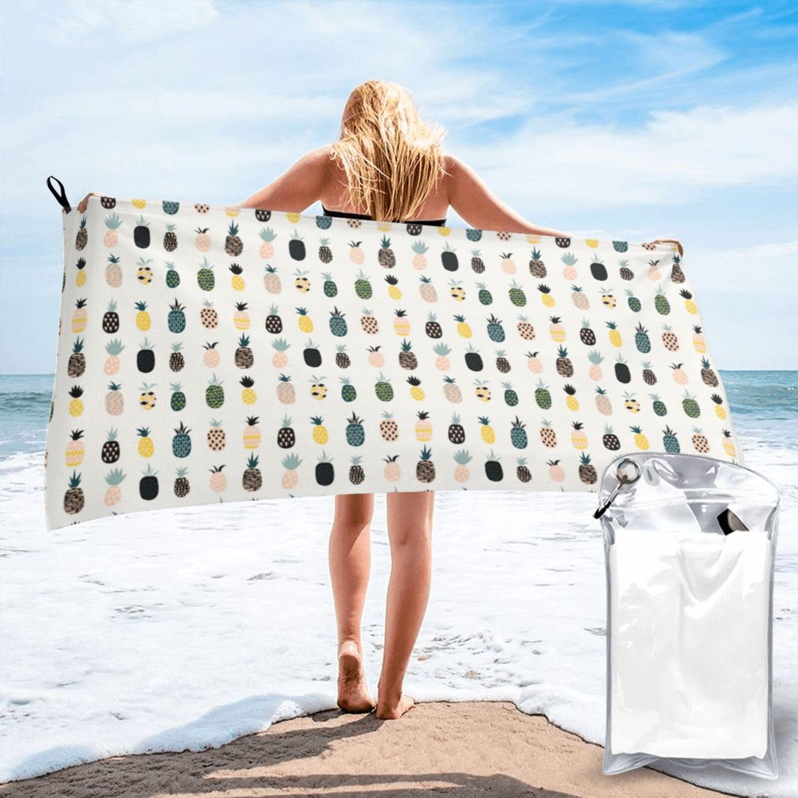 VCzsdff Pineapple Print Quick Dry Towel Compact Beach Shower Wrap For Camping Fitness