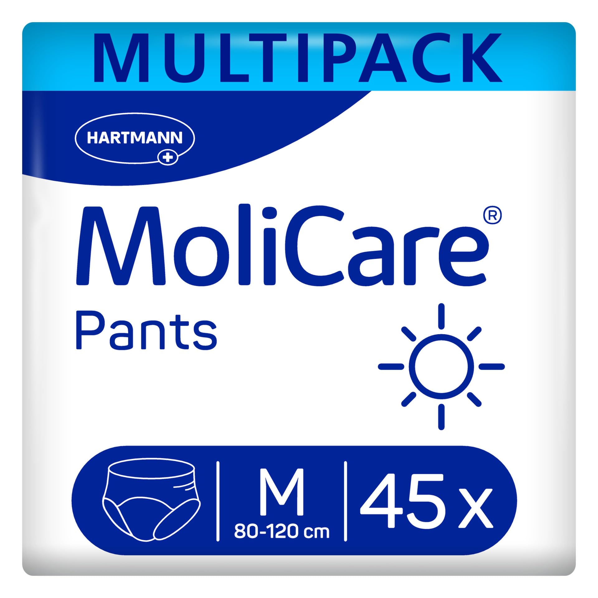 MoliCare Pants Day - Disposable Pull Up Pants for Moderate Urinary Incontinence, Discreet Use for Women and Men, Size M 31-47 inches (80-120 cm), 3 Packs of 15 (45 Pieces)
