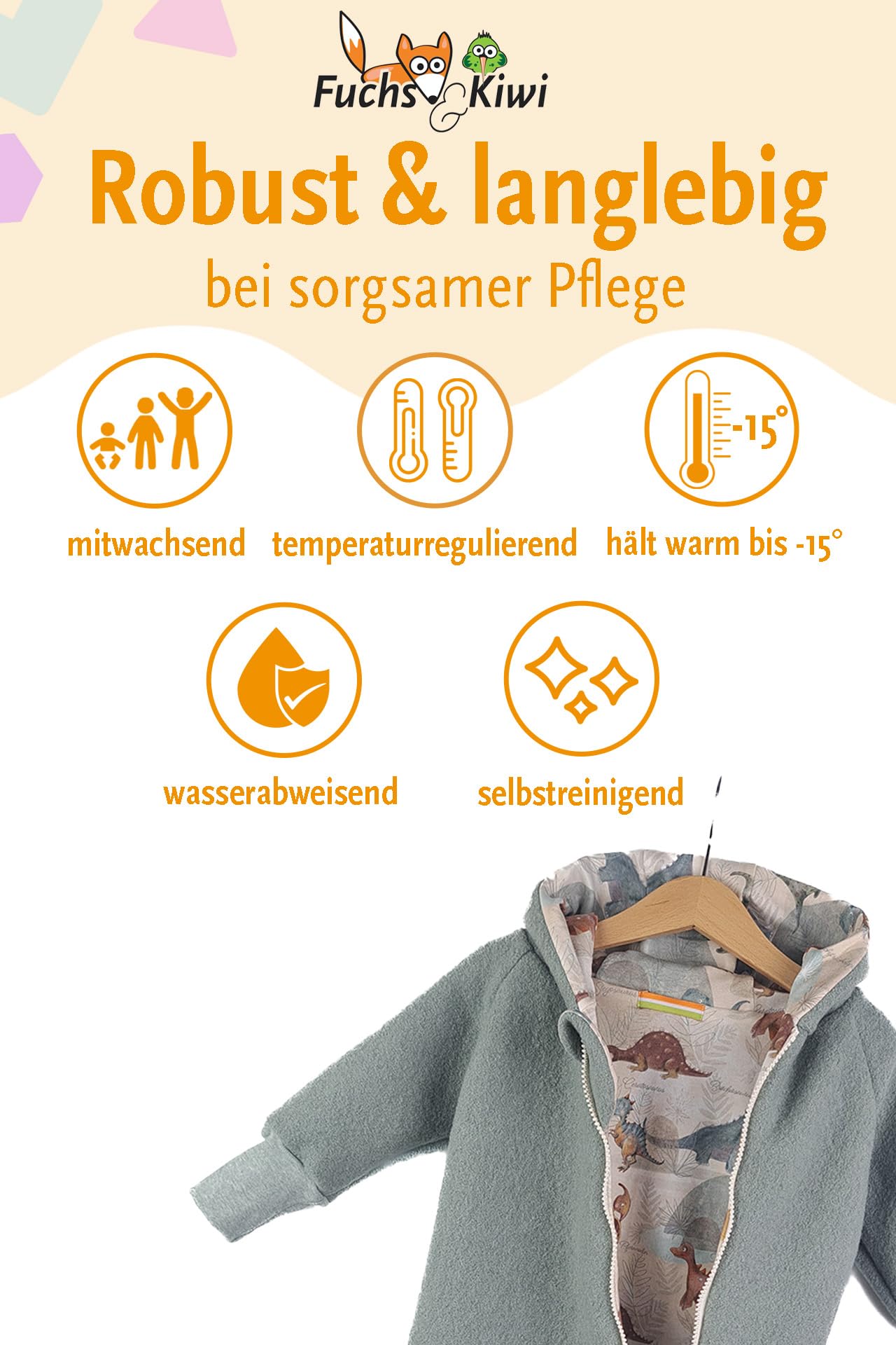 Fuchs & Kiwi Walkoverall Baby Jungen – Natur Schurwolle & Jersey Futter – Öko-Tex, Hautfreundlich – Handmade in Berlin – Wollwalk Overall Baby & Kleinkind – Winter & Herbst
