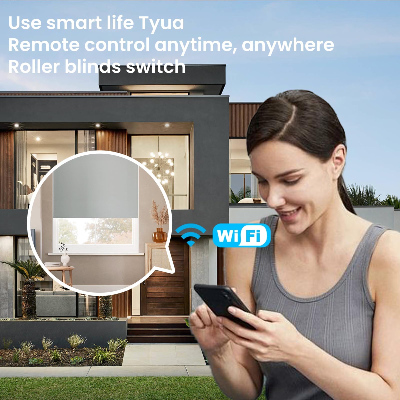 Interruttore intelligente per tapparelle con cavo neutro richiesto, interruttore WiFi per tapparelle da 2,4 GHz con controllo vocale remoto, pannello in vetro temperato, funziona con Alexa e
