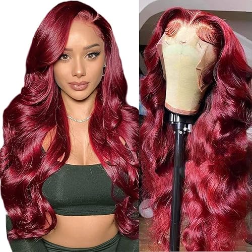 Pelucas de cabello humano con encaje frontal 99J de 30 pulgadas, densidad 180, pelucas de cabello humano ondulado HD de 13 x 4 pulgadas, pelucas de