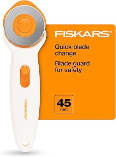 Fiskars 45mm Rotary Cutter for Fabric - Premium Steel Blade Cuts Multiple Layers, Ambidextrous Grip, Safe for Quilting & Crafts