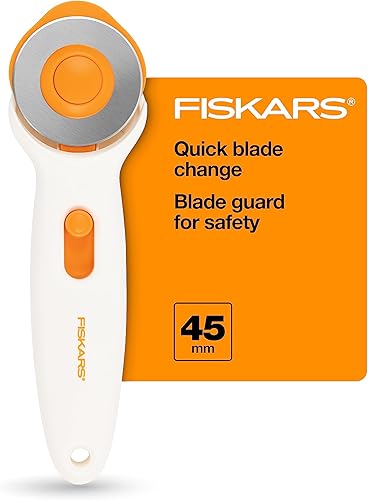 Fiskars Cortador giratorio de 1.772 in para tela, cortador de tela de acero de alta calidad que corta a través de múltiples capas, diestro y zurdo,