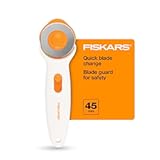 Fiskars 45mm Rotary Cutter for Fabric, Premium Steel Stick Fabric Cutter Cuts Through Multiple Layers, Right and Left Handed, Easy and Safe Blade Change, Arts and Crafts, Sewing and Quilting Tools