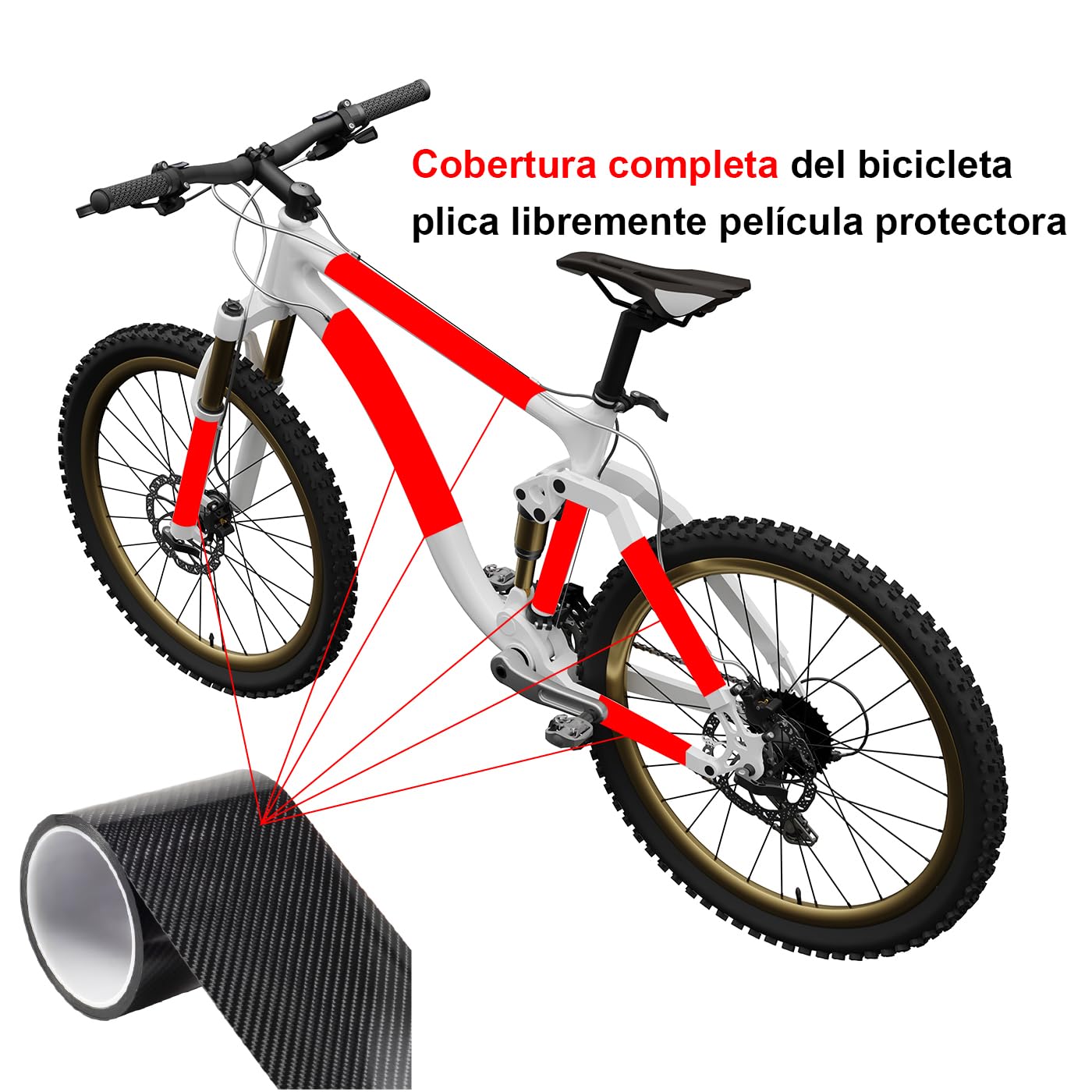 Protecteur de cadre de vélo/VTT, film protecteur pour vélo, voiture, voiture, moto, électrique, ebike, BMX, enduro, route, autocollants de protection cadre, carbone translucide.