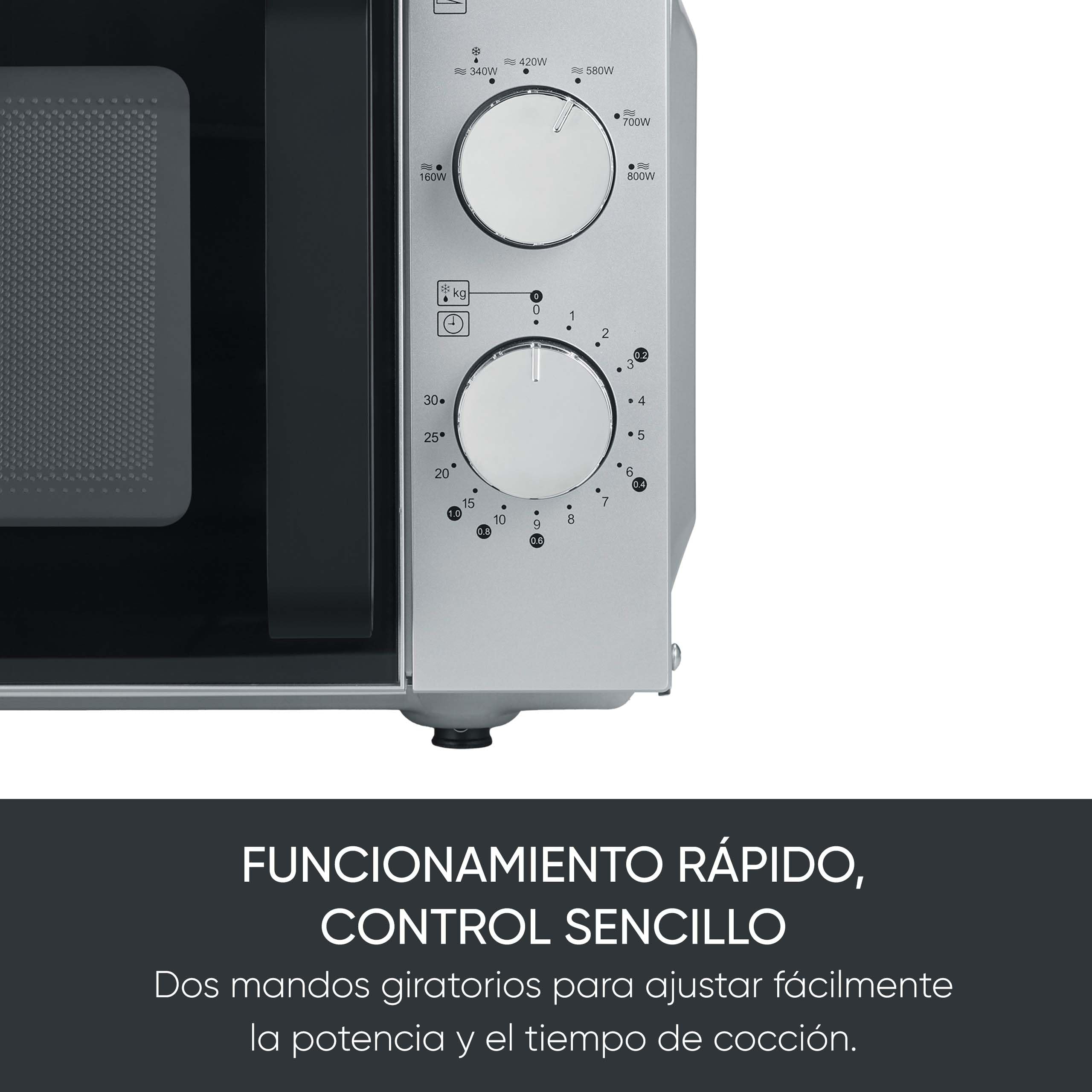 SEVERIN Microondas Flatbed 20 l, 800 W, interior plano, sin plato giratorio, calentamiento uniforme, 6 niveles de potencia, 2 mandos de control manual, negro mate, acero inoxidable, MW 9184