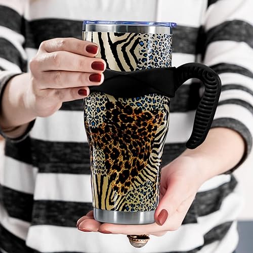 Miniatura 6 de Sunmdecor Vaso con estampado de leopardo con asa y pajitas de silicona, vaso aislado de guepardo de 40 onzas, regalo de taza de leopardo para mujer