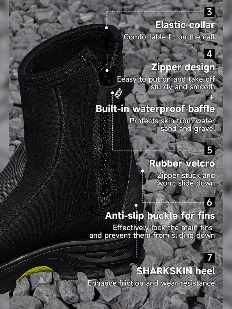 WYYHAA 5Mm Neoprene Dive Boots for Men – High-Top Side Zipper Wetsuit Water Shoes with Anti-Slip Thick Sole – Durable Snorkeling, Surfing, Rafting & Beach Footwear
