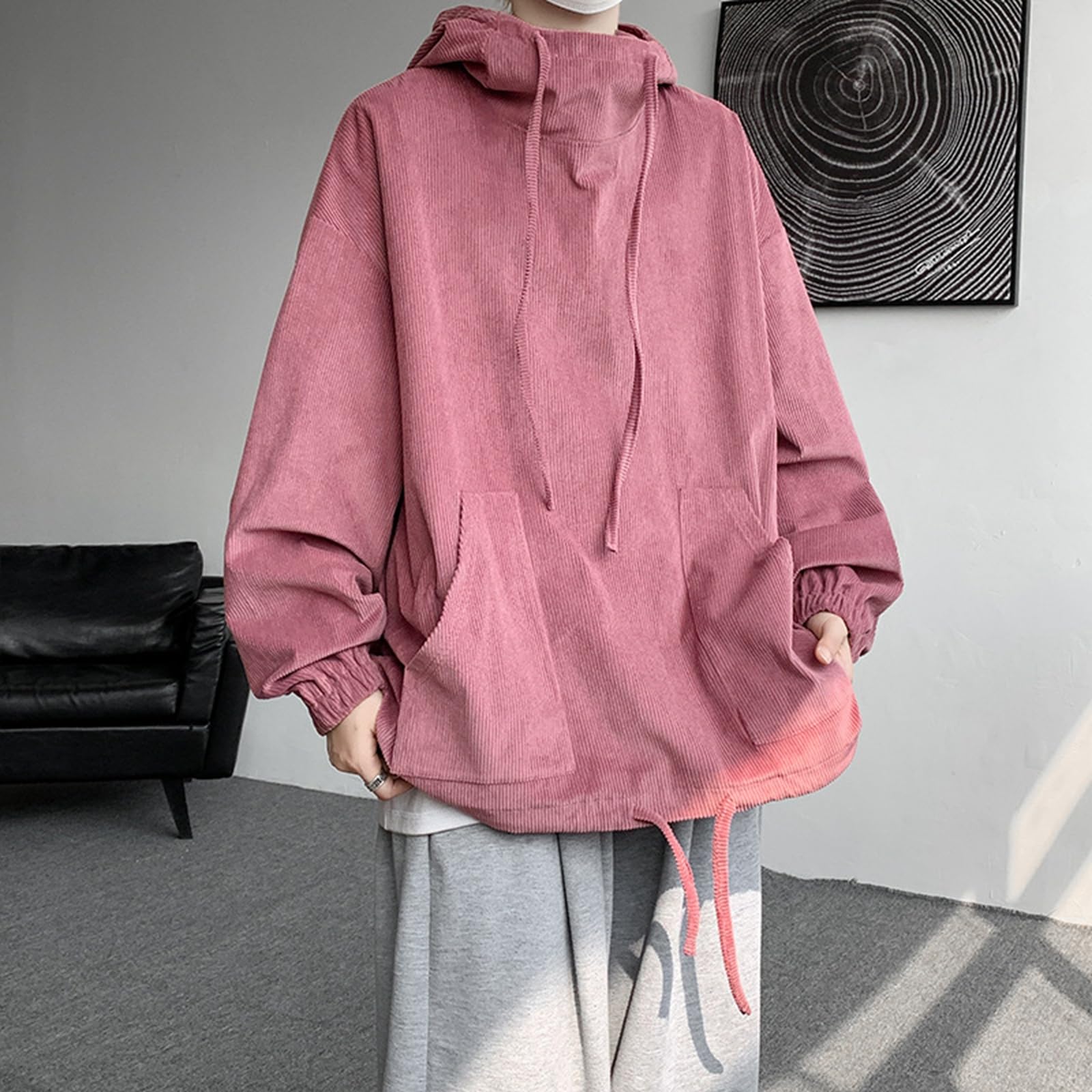Otoño Stand Collar Sudaderas con Capucha Sudaderas Hombres Mujer Moda Color Sólido Pana Hip Hop High Street Sudadera con Capucha Hombre Casual Suelto Tops De Gran Tamaño