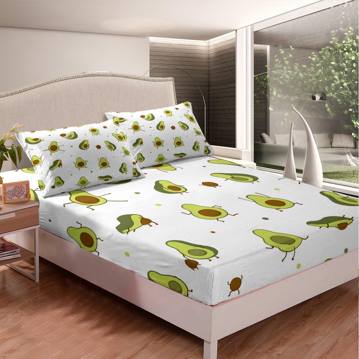 Loussiesd Cute avocado bedding set for girls boys kids cartoon sports avocado duvet cover set kawaiiative duvet cover beautiful fruit bedding and linen single 2 pieces bedding