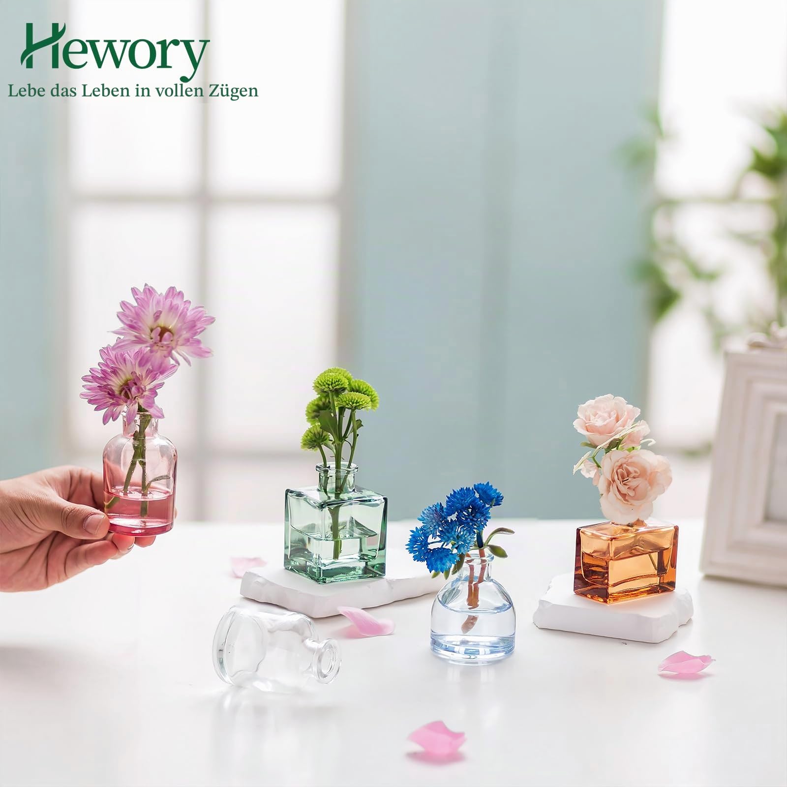 Hewory Kleine Vasen für Tischdeko: 20er Bunt Mini Vasen Set Verschiedene Deko Vase Glas, Kleine Glasvasen Mini Glasflaschen Vasen Deko, Kleine Blumenvasen für Hochzeitsdeko Party Deko Wohnzimmer