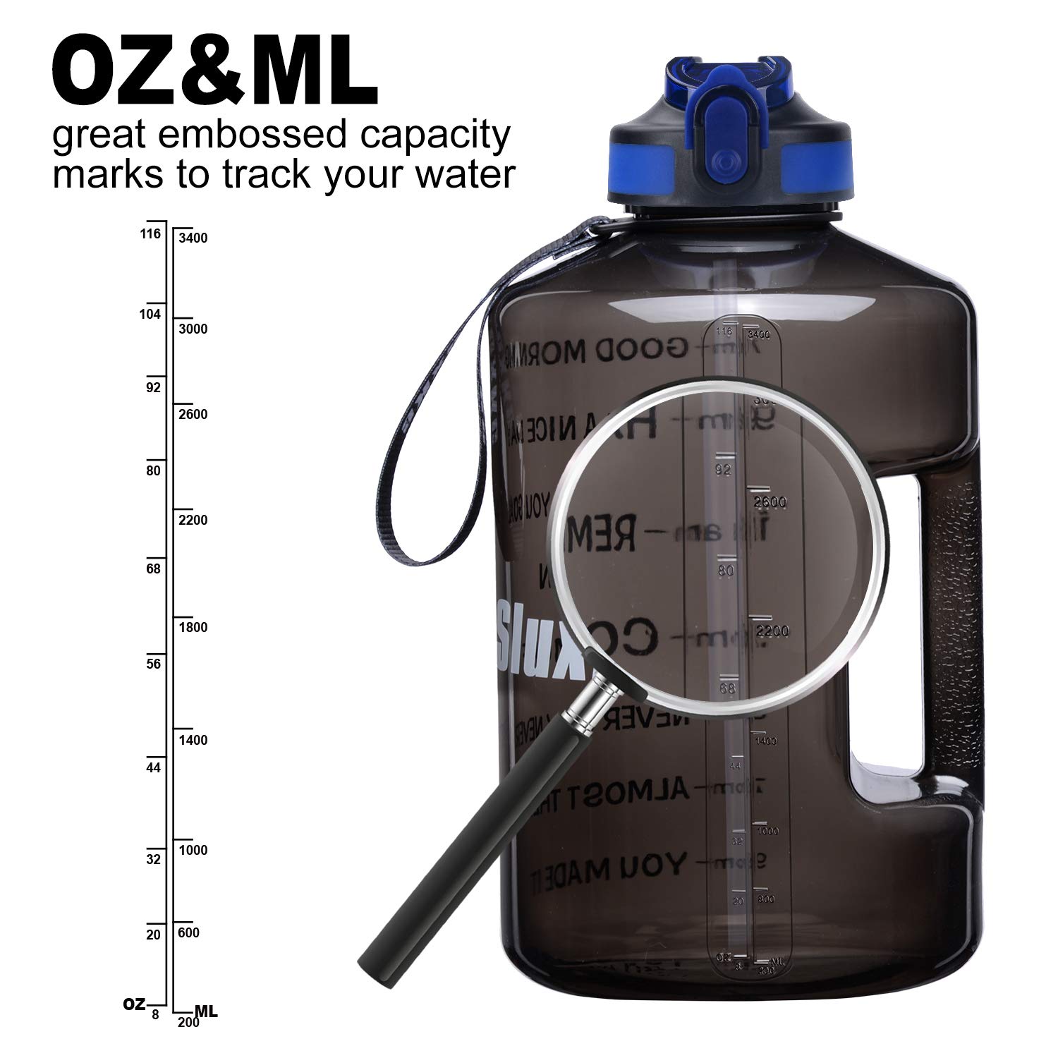 SLUXKE Bottiglia Acqua 3.8Litro Senza BPA, 3800ml Borraccia Sportiva con Cannuccia a Prova di Perdita, Motivazionale Borraccia con Marcatori di Tempo per Palestra, Campeggio, Yoga, Picnic