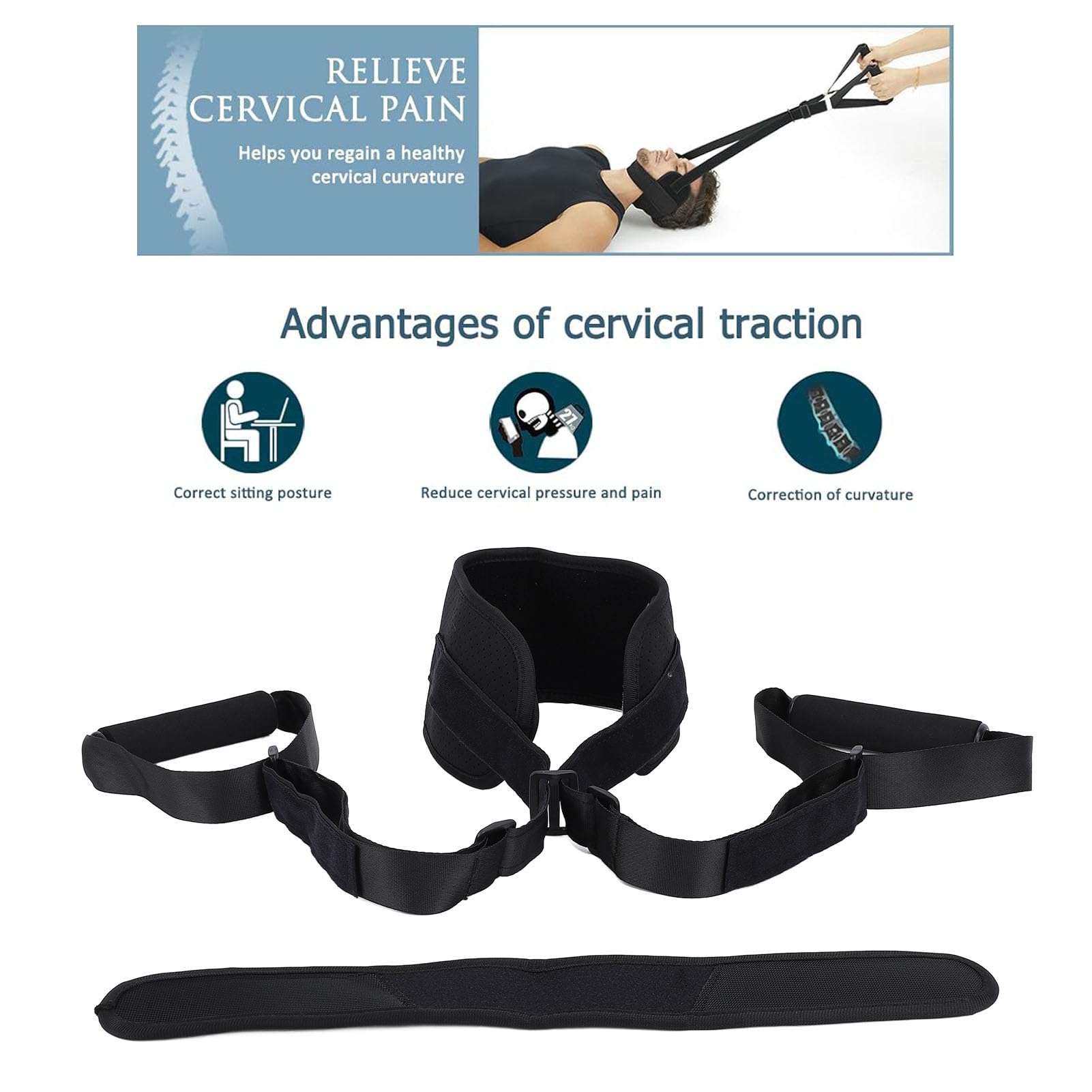 Correa de estiramiento el cuello, dispositivo tracción cervical correa el cuello el dolor cuello con correa para la barbilla asa, herramienta descompresión quiropráctica la columna