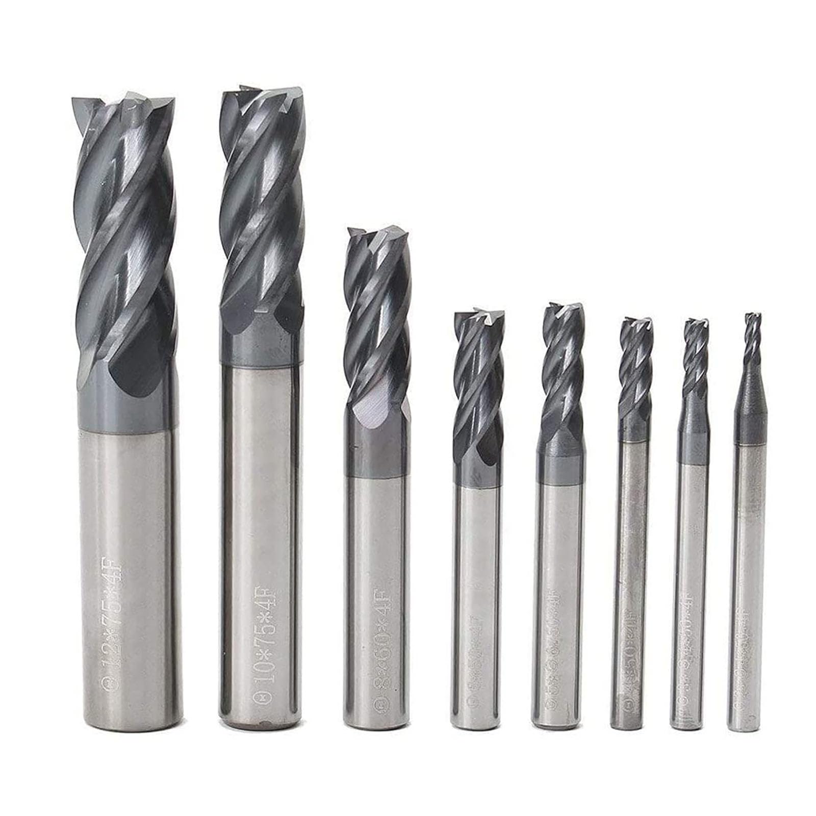 8 Stück HSS CNC Schaftfräser Drehmaschine Set 2-12 mm, 4 Flöte Hartmetall Spiralfräser Fräser Drehbohrwerkzeug,Drill End Mill 2/3/4/5/6/8/10/12 mm.