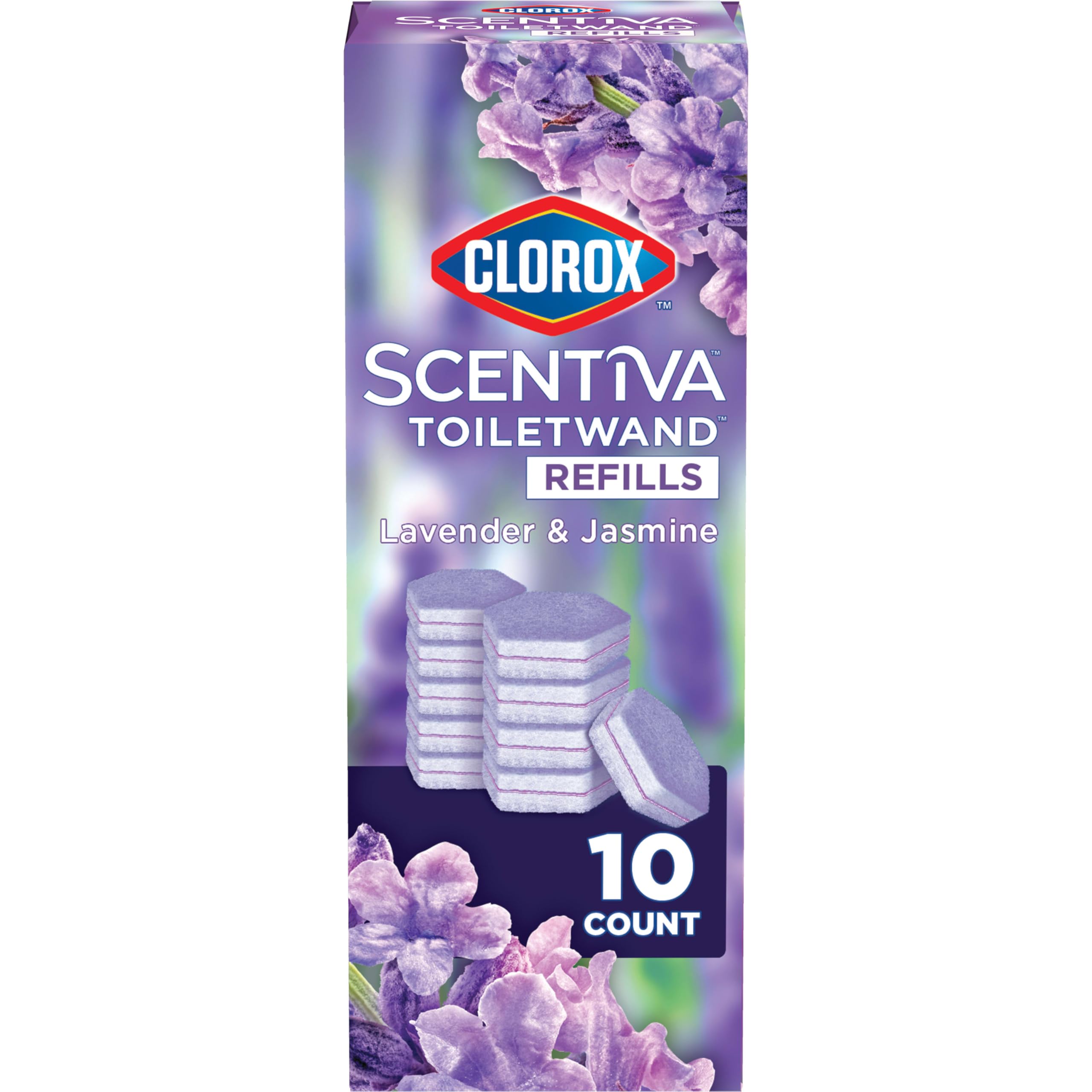 CLOROX Scentiva ToiletWand Toilet Cleaner Refills, Toilet brush, Lavender and Jasmine, 10 Count