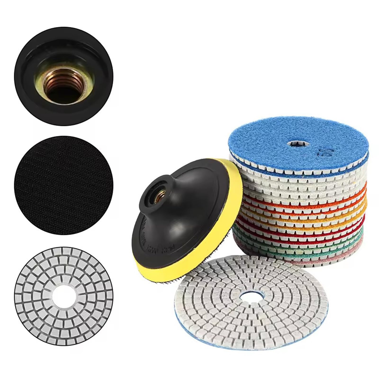 Kit De Polissage Diamant Humide 125 Mm, 9 Pièces | Grains 50 À 10000, Pour Marbre, Granit, Béton, Carrelage Et Pierre, Compatible Meuleuse D'Angle
