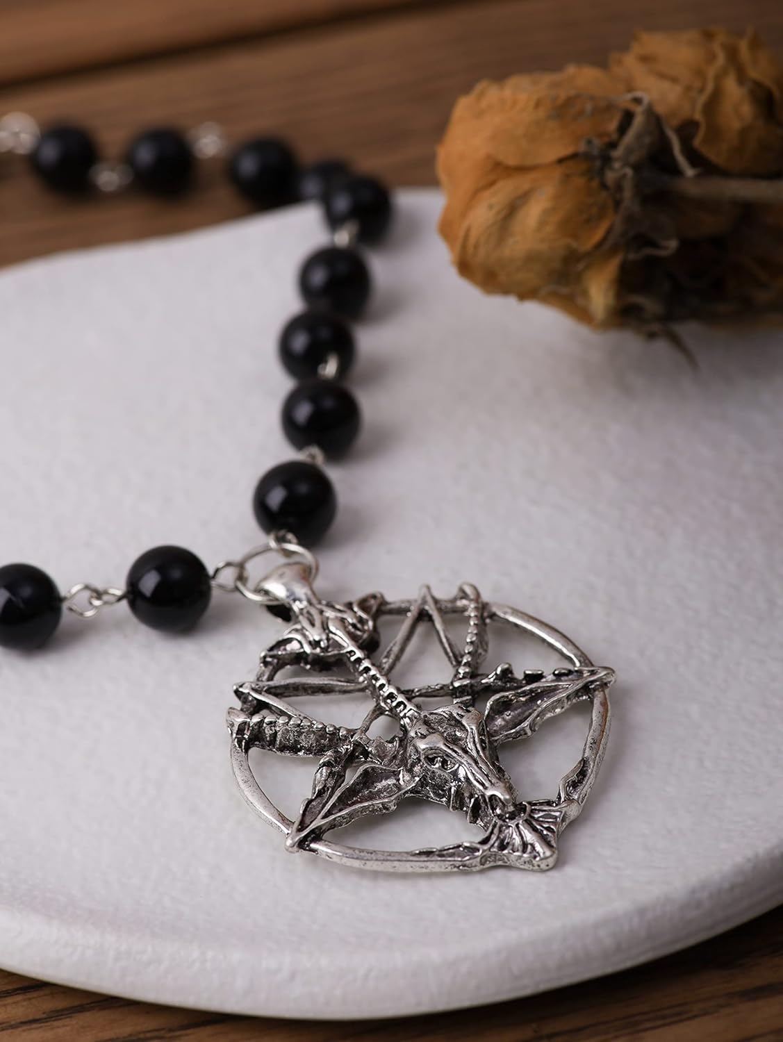 Sacina Goth Baphomet Choker Necklace, Black Bead Pentagram Skull Necklace, Halloween Jewelry Gift for Women, Men - Image 7