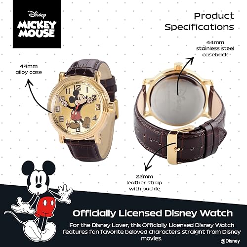 Miniatura 3 de Disney Mickey Mouse - Reloj analógico de cuarzo con manos articuladas vintage para adultos Marrón
