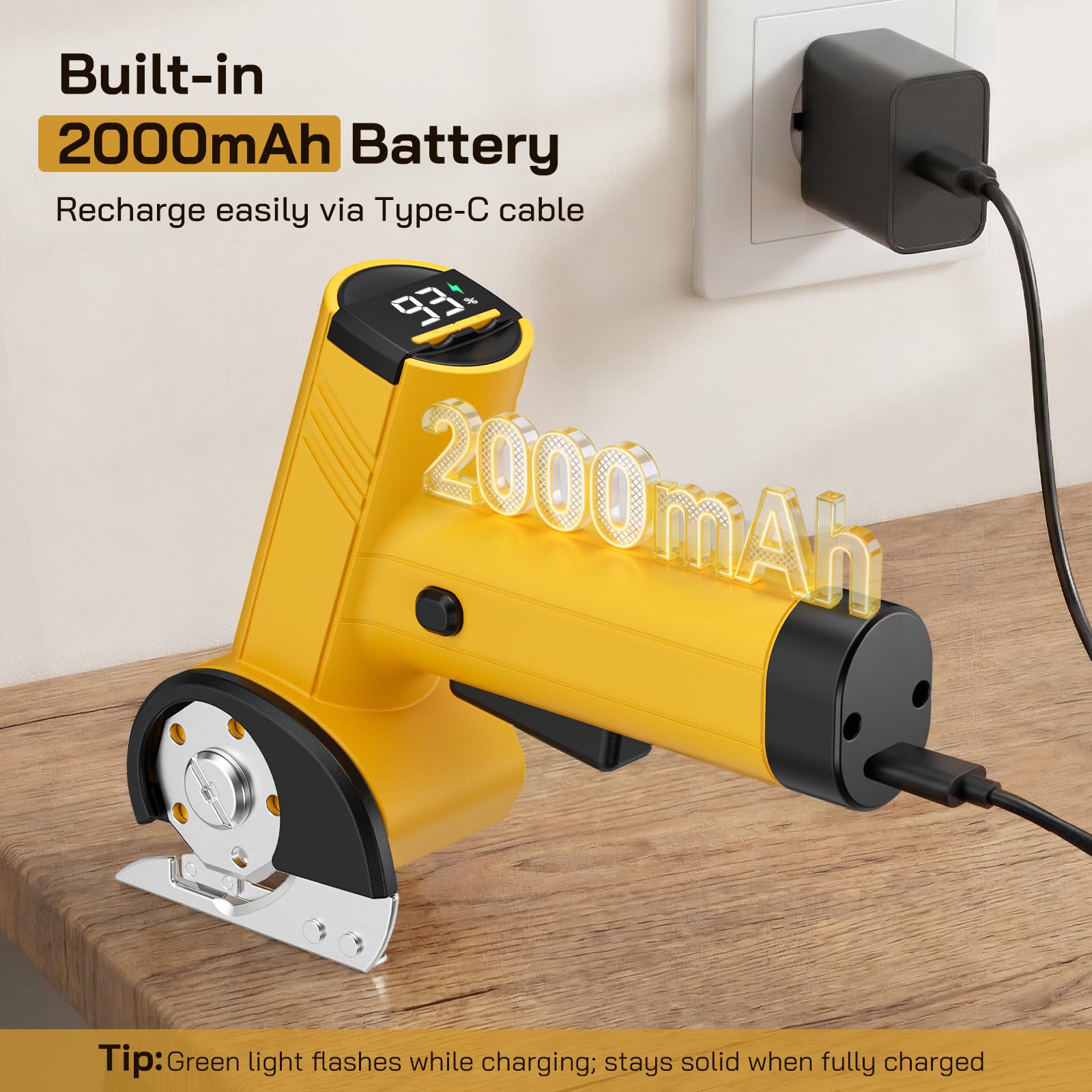 Cortacartón inalámbrico 420 RPM, tijeras eléctricas con 2 cuchillas, pantalla LED y digital, 4 velocidades, cortadora rotativa para corte preciso de tela, cuero y cartón.