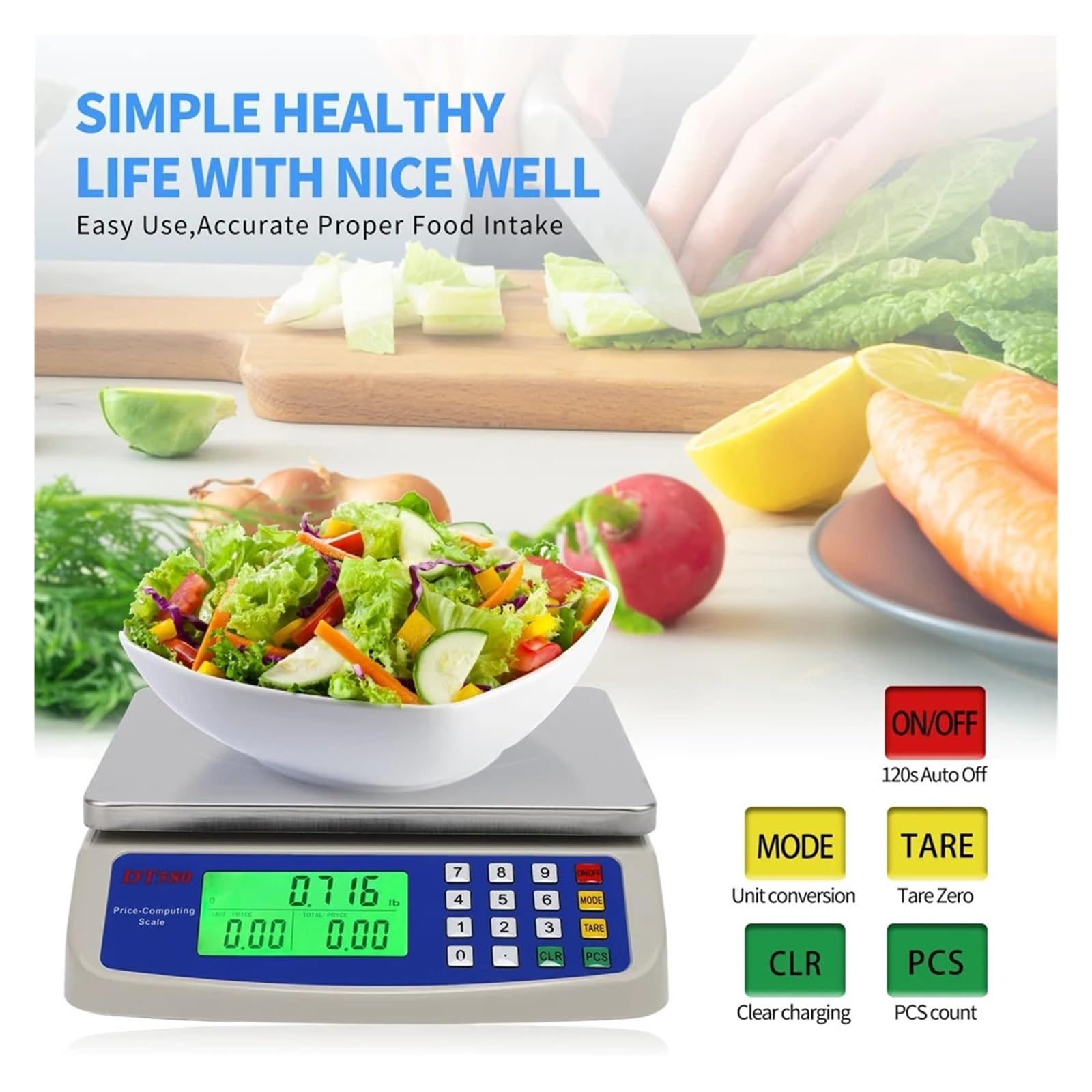 Bascula de Cocina, Báscula de alimentos comercial con pantalla LCD, contadora de monedas, multifunción, de acero inoxidable