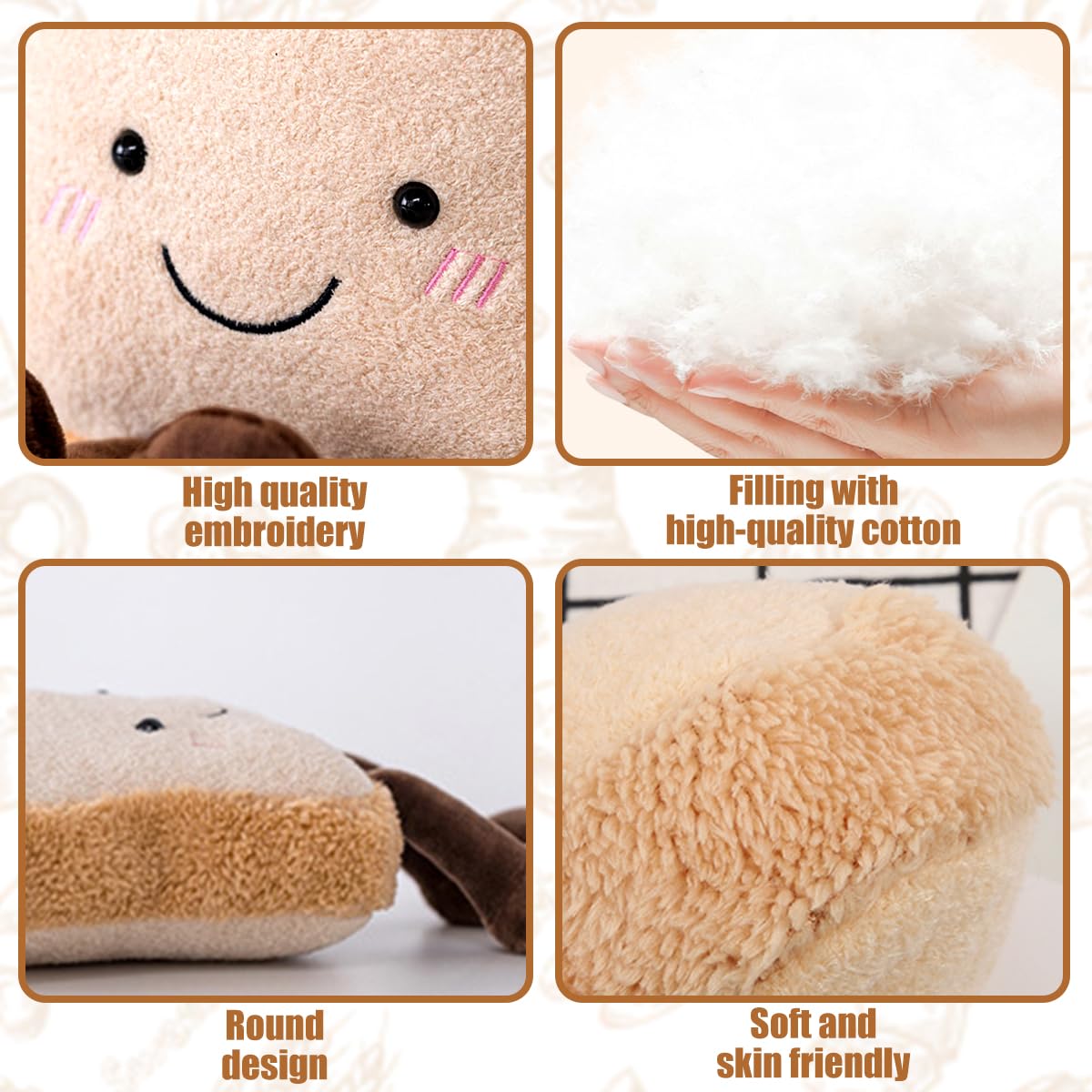 BSNRDX Cute Plush Toys for Kids Funny Bread Shape Plush Toy Cushion, Soft Plush Toy Toast Cut Bread Cushion - Image 3