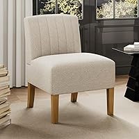 Vista 1 de Silla decorativa sin brazos para dormitorio, moderna silla de tocador con patas de madera maciza, cómoda silla tapizada para dormitorio, silla
