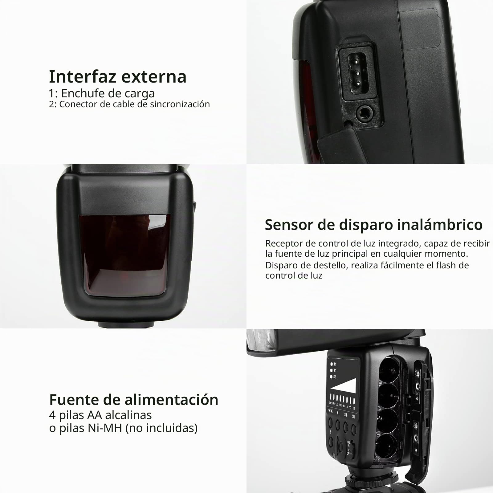 PHOTOOLEX Cámara flash Speedlite compatible con Canon, Nikon, Panasonic, Olympus Pentax y otras cámaras DSLR, cámaras digitales con zapata estándar, flash de cámara con 12 filtros de color