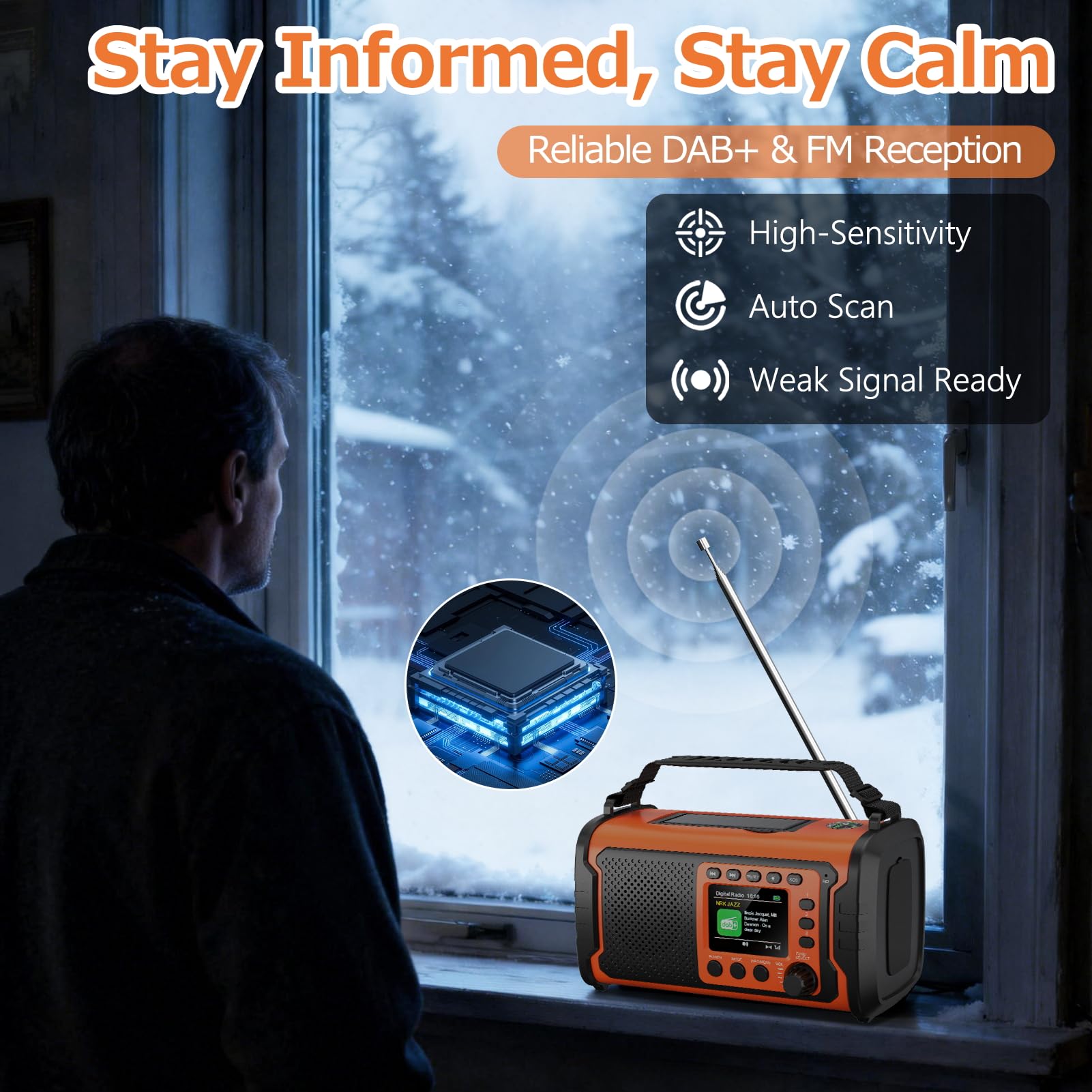 Radio di Emergenza DAB+/FM 27000 mAh con Power Bank, Solare e a Manovella
