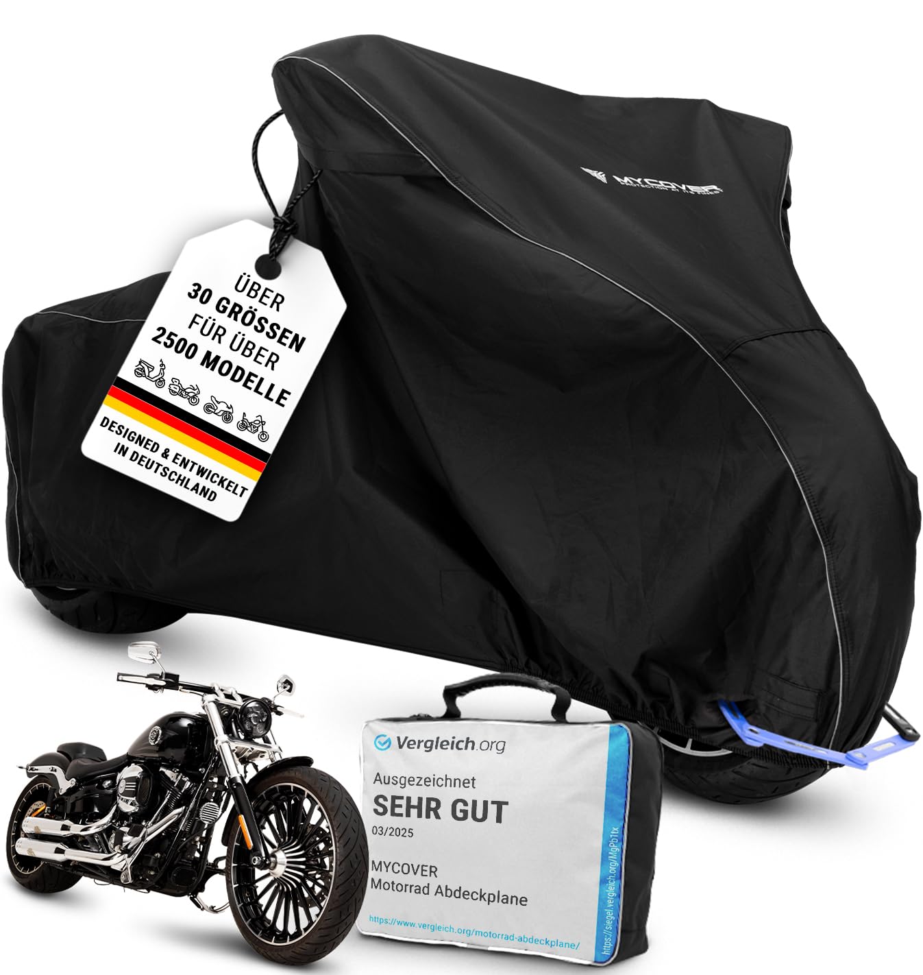 handgefertigte Chopper Abdeckplanen Motorradabdeckplane Wasserdicht & Atmungsaktiv - reißfeste Chopper Abdeckhaube -Outdoor & Indoor Motorcycle Cover - Größe C-XL++
