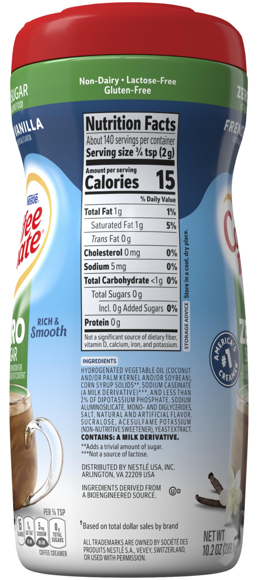 COFFEE-MATE French Vanilla Zero Sugar Powder Coffee Creamer 10 2 oz Canister Pack of 2 — view 6