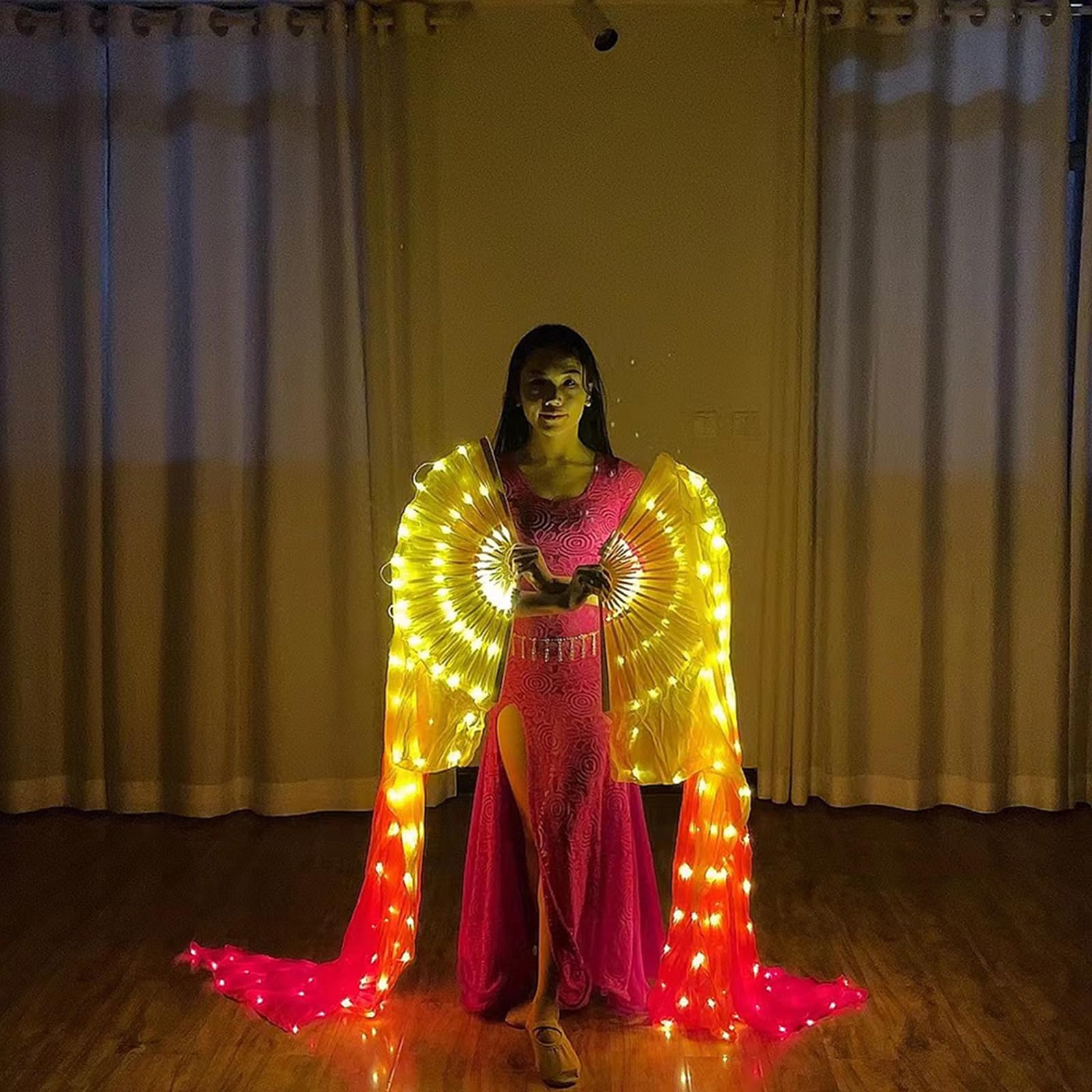 Ventaglio danza del ventre lungo 1, 8 m ricaricabile per spettacoli teatrali danza del ventre e fotografia creativa Forniture per feste ballo Ventilatore a LED per appassionati feste