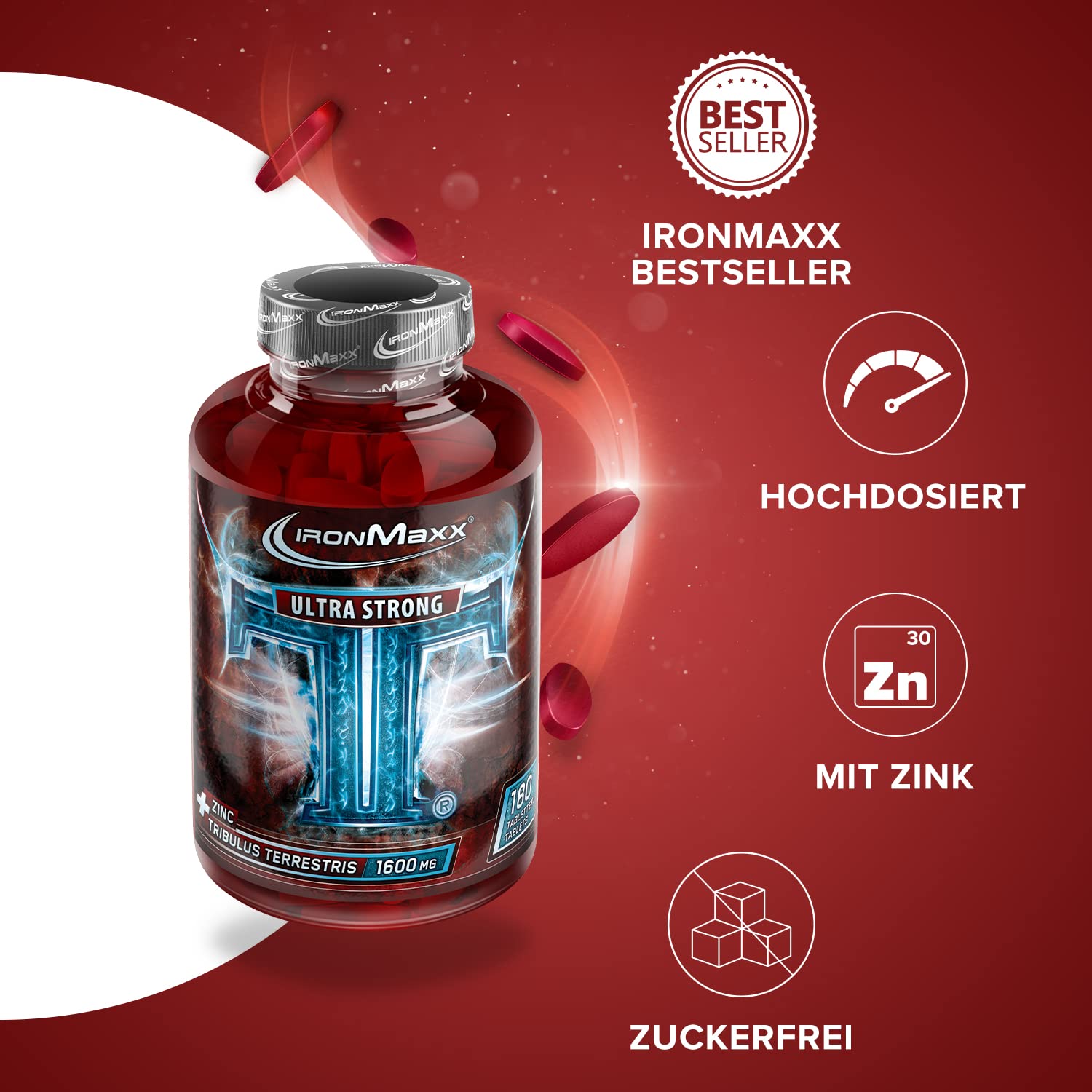 IronMaxx TT Ultra Strong Tribulus Terrestris - 180 Tabletten | 1600mg Tribulut Terrestris Extrakt pro Tablette | hochdosiert mit Zink